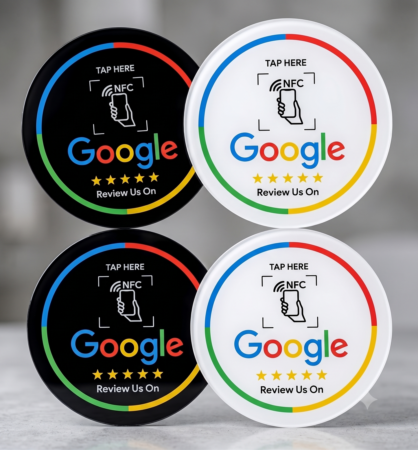 Placa Circular NFC Adhesiva - Reseñas en Google (Para Mesas)
