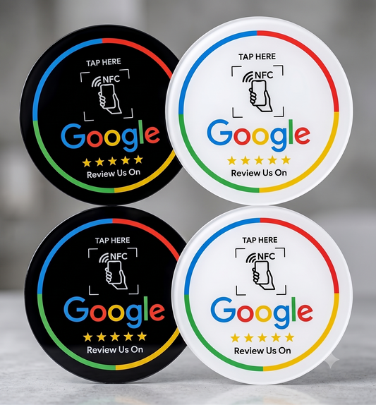 Placa Circular NFC Adhesiva - Reseñas en Google (Para Mesas)